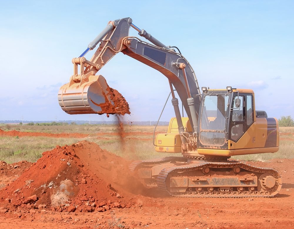 Commercial septic system installation with excavator in Seminole TX