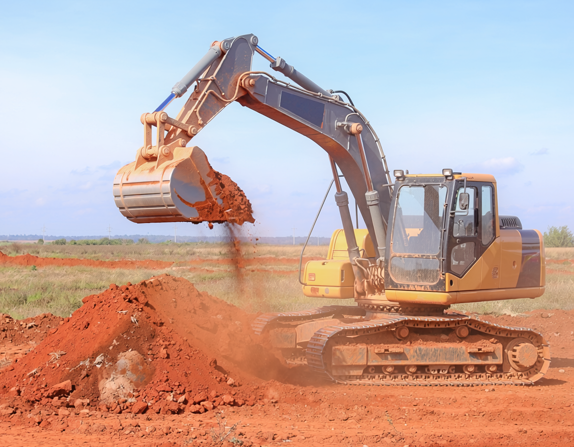 Commercial septic system installation with excavator in Seminole TX
